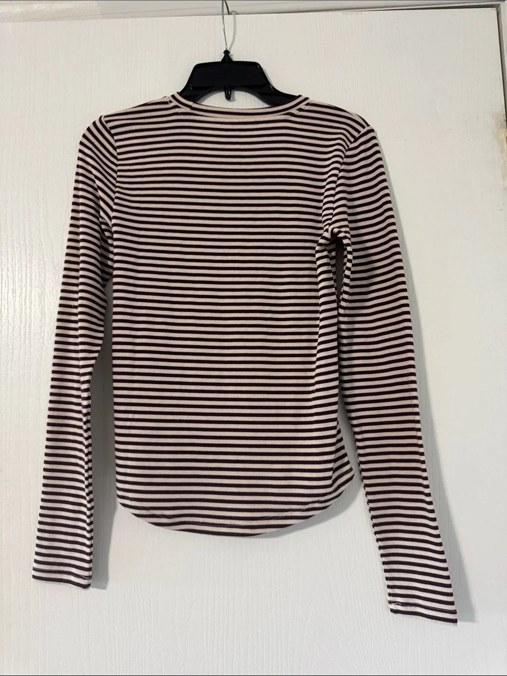 American Eagle Outfitters Striped Long-Sleeve Crewneck - Burgandy and Cream